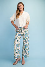 Preorder: Blue Floral Ankle Cropped Pants
