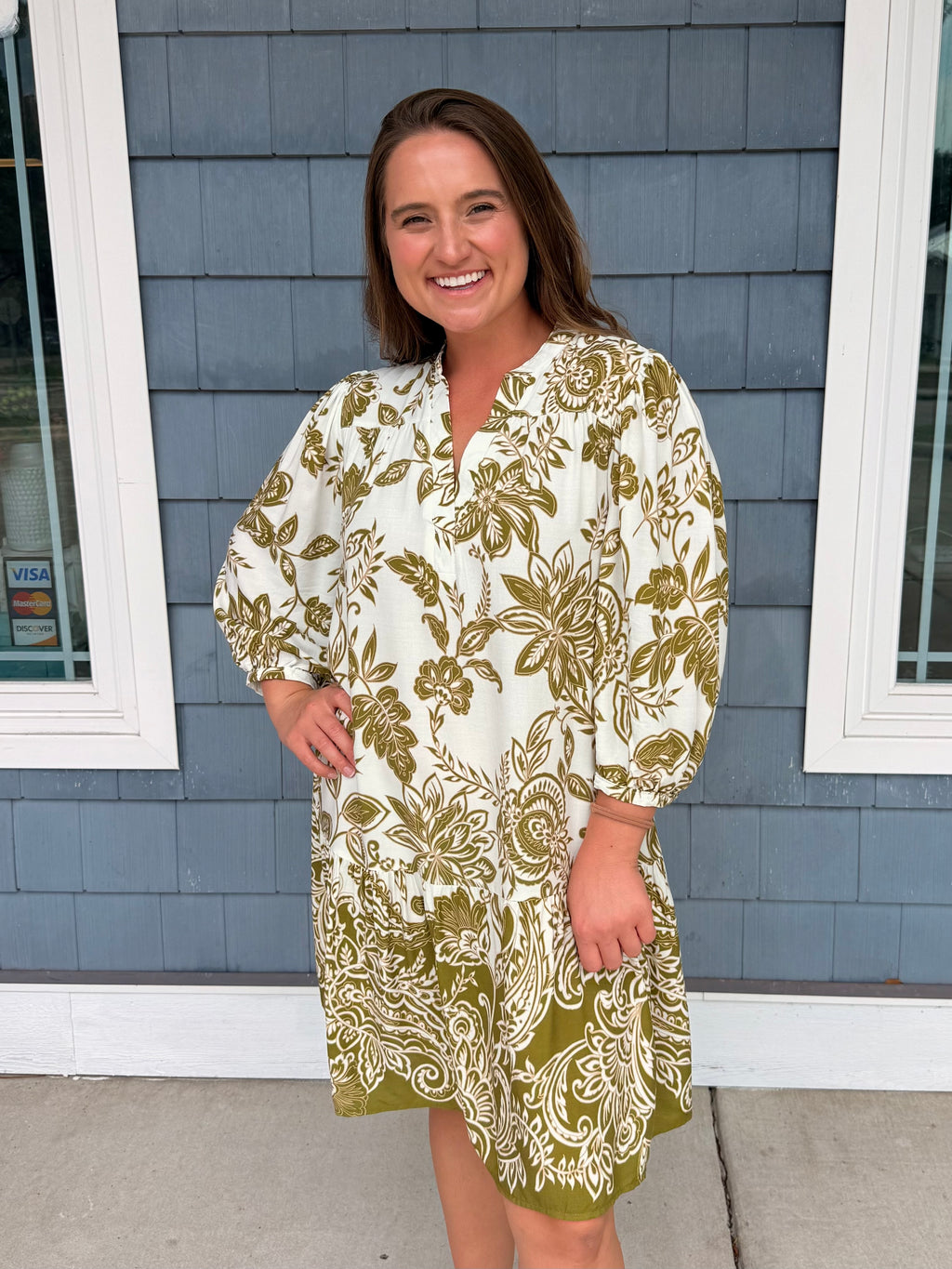 Green Floral Ruffle Hem Dress
