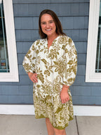 Green Floral Ruffle Hem Dress