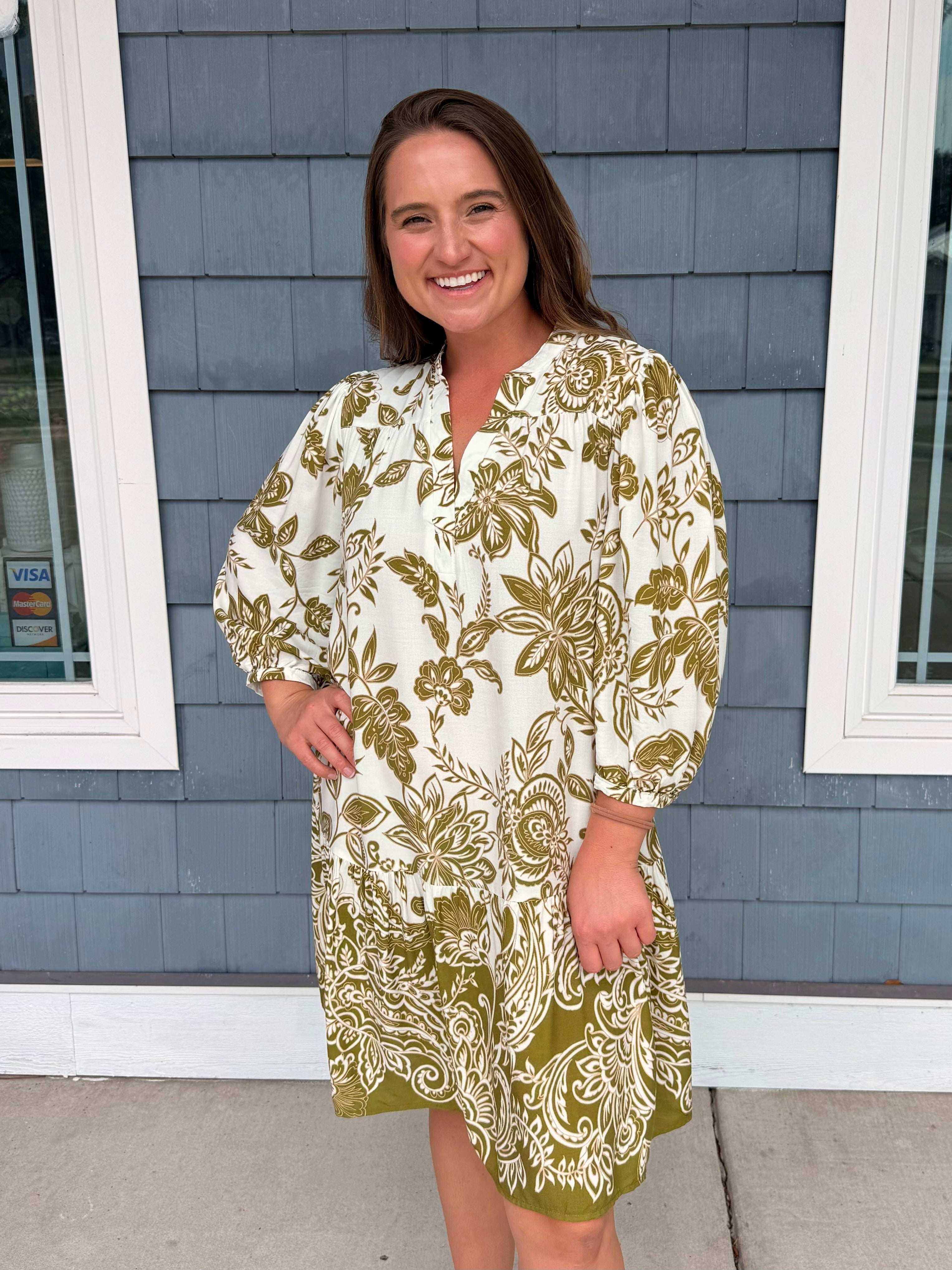 Green Floral Ruffle Hem Dress
