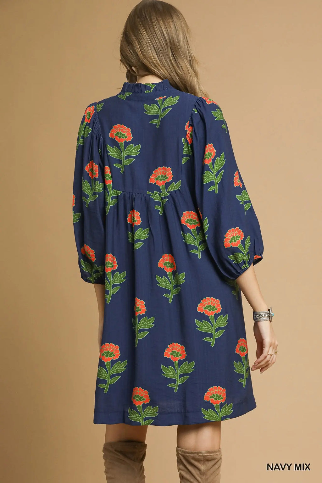 Navy Floral Fall Dress