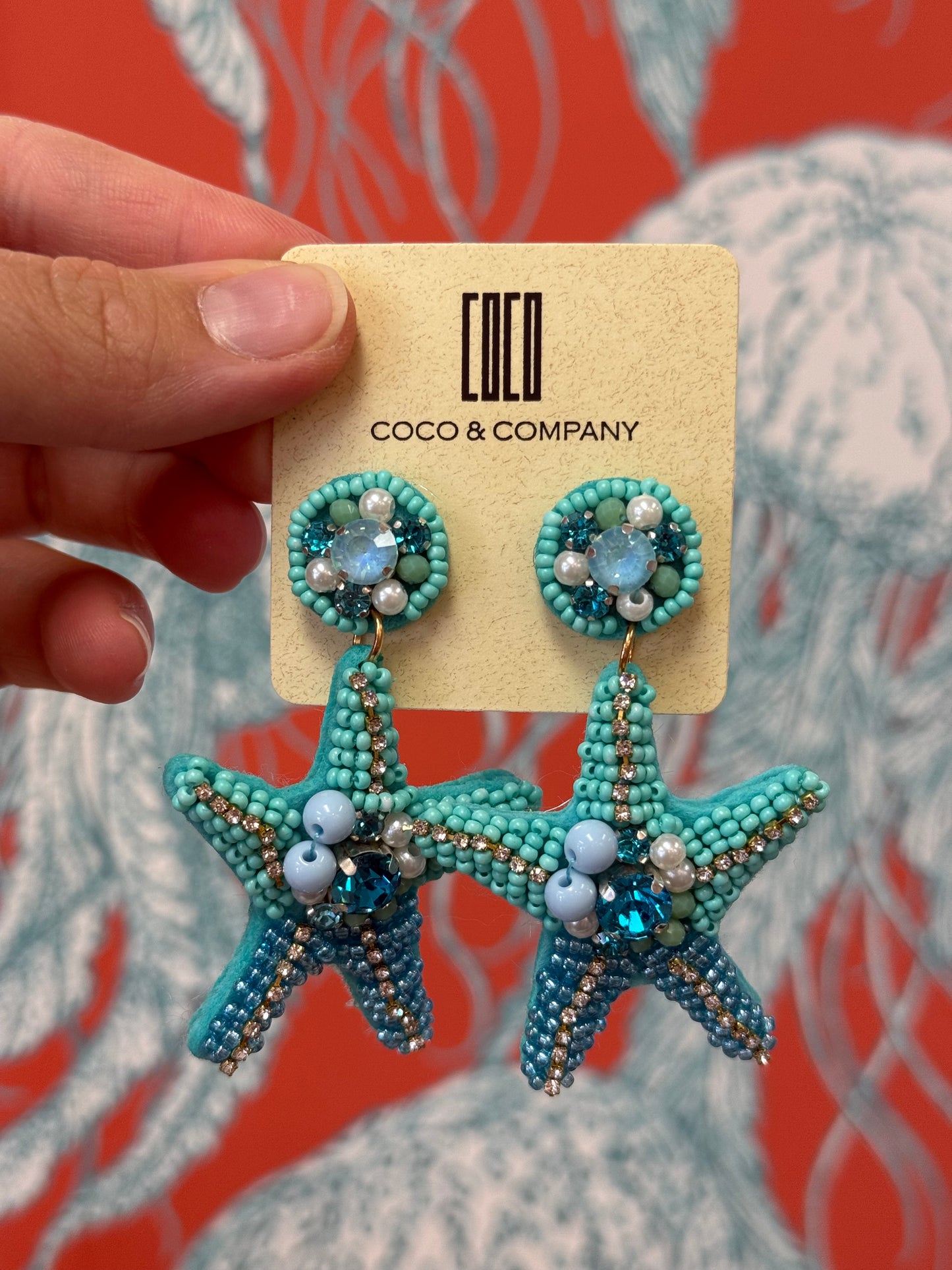 Aqua Starfish Beaded Earrings