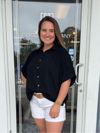 Black Linen Ruched Seam Cuffed Sleeve Button Down Top