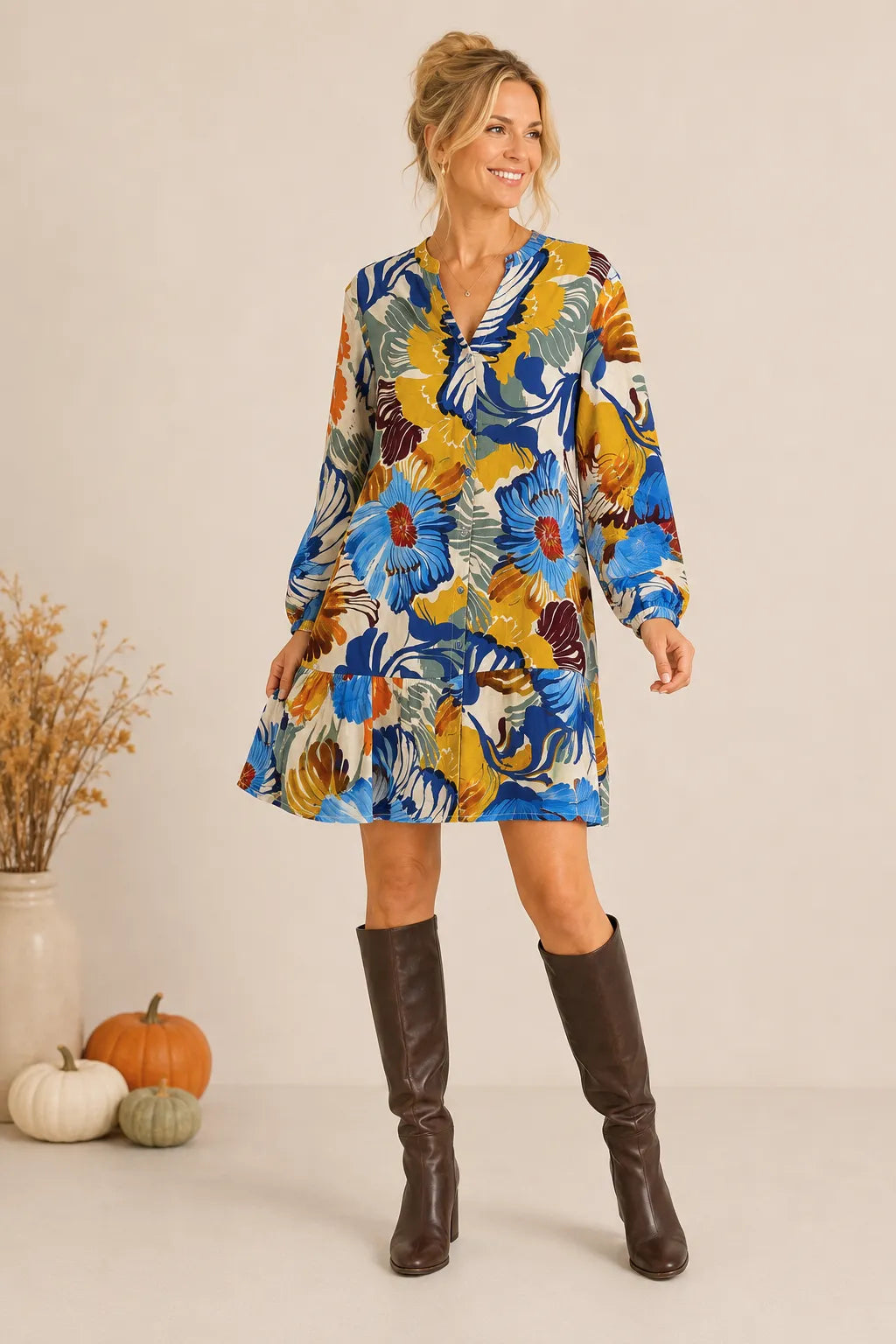 Multicolor Floral Ruffle Hem Dress