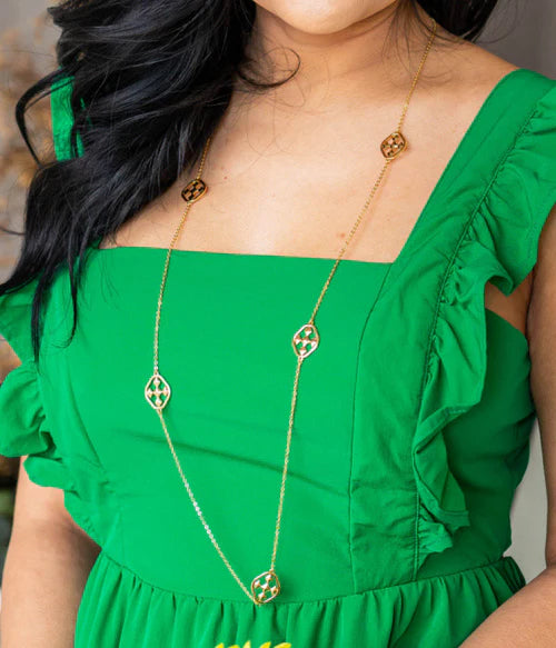 Long Link Shield Necklace 18k Gold Plated 36”