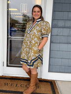 Olive Floral Print Mini Dress