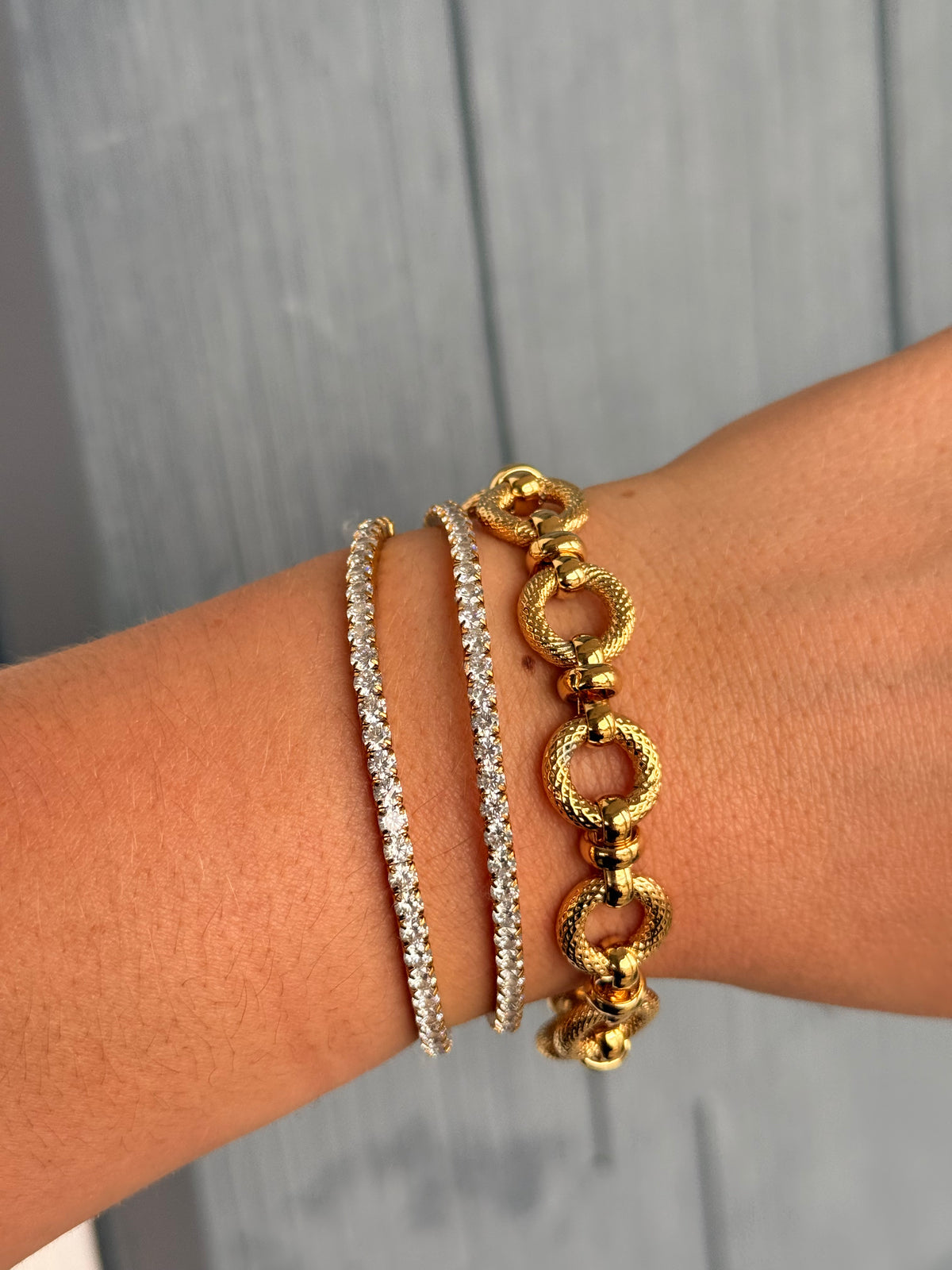 Cubic Zirconia Stretch Tennis Bracelet- Gold Cristina V.