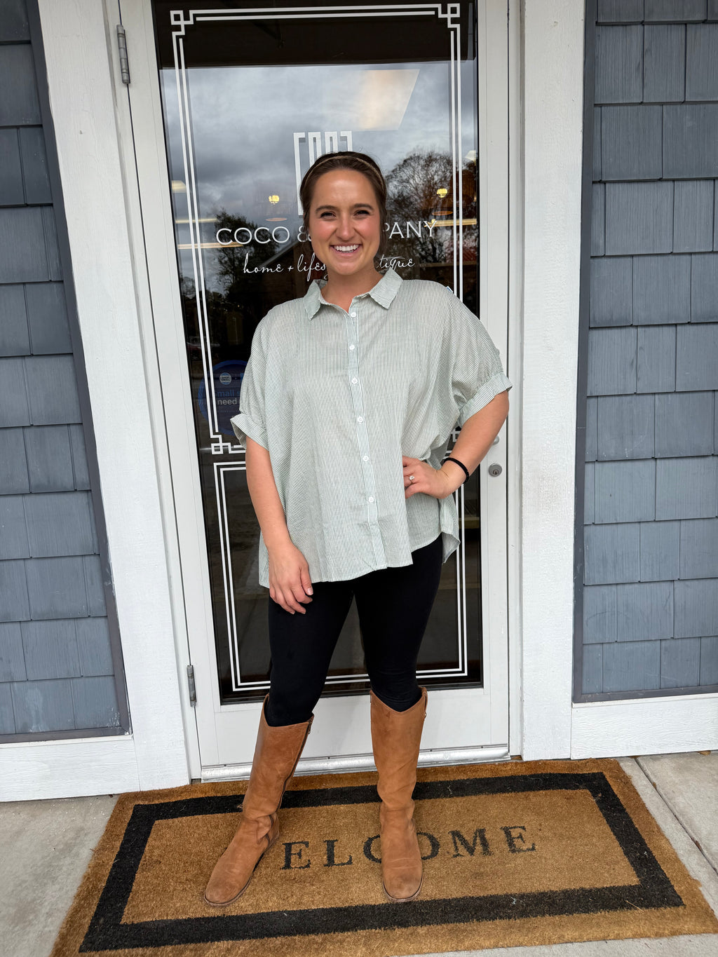 Mint Striped Collared Oversized Button Down