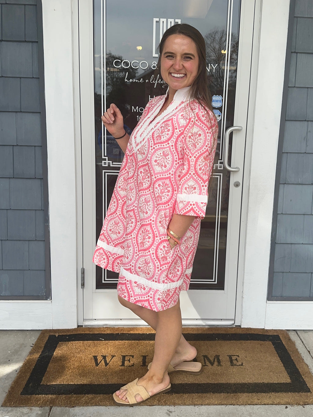 Pink Botanical 3/5 Sleeve Mini Dress