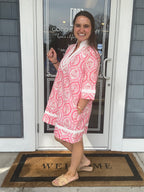 Pink Botanical 3/5 Sleeve Mini Dress