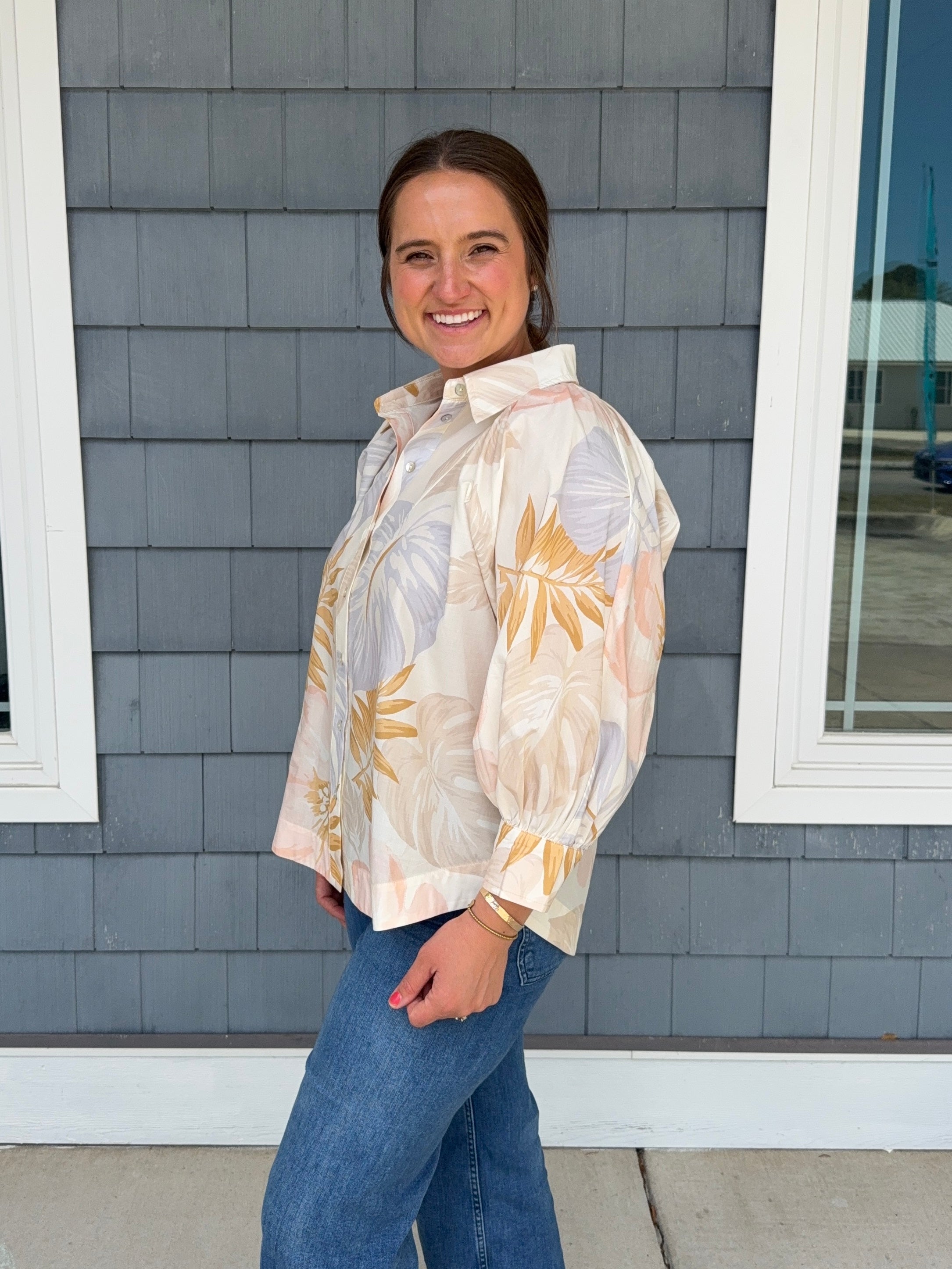 Pale Multicolor Botanical Long Sleeve Top