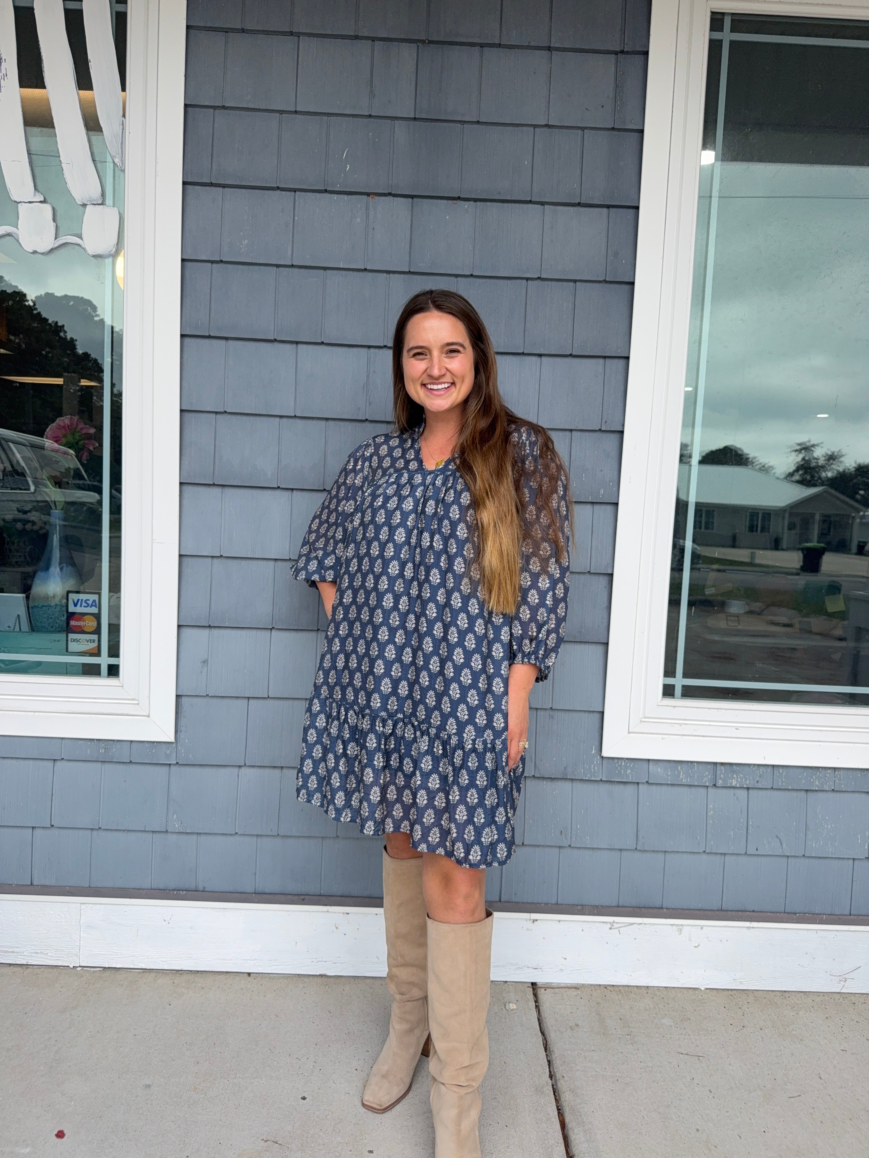 Blue Block Boho Mini Dress