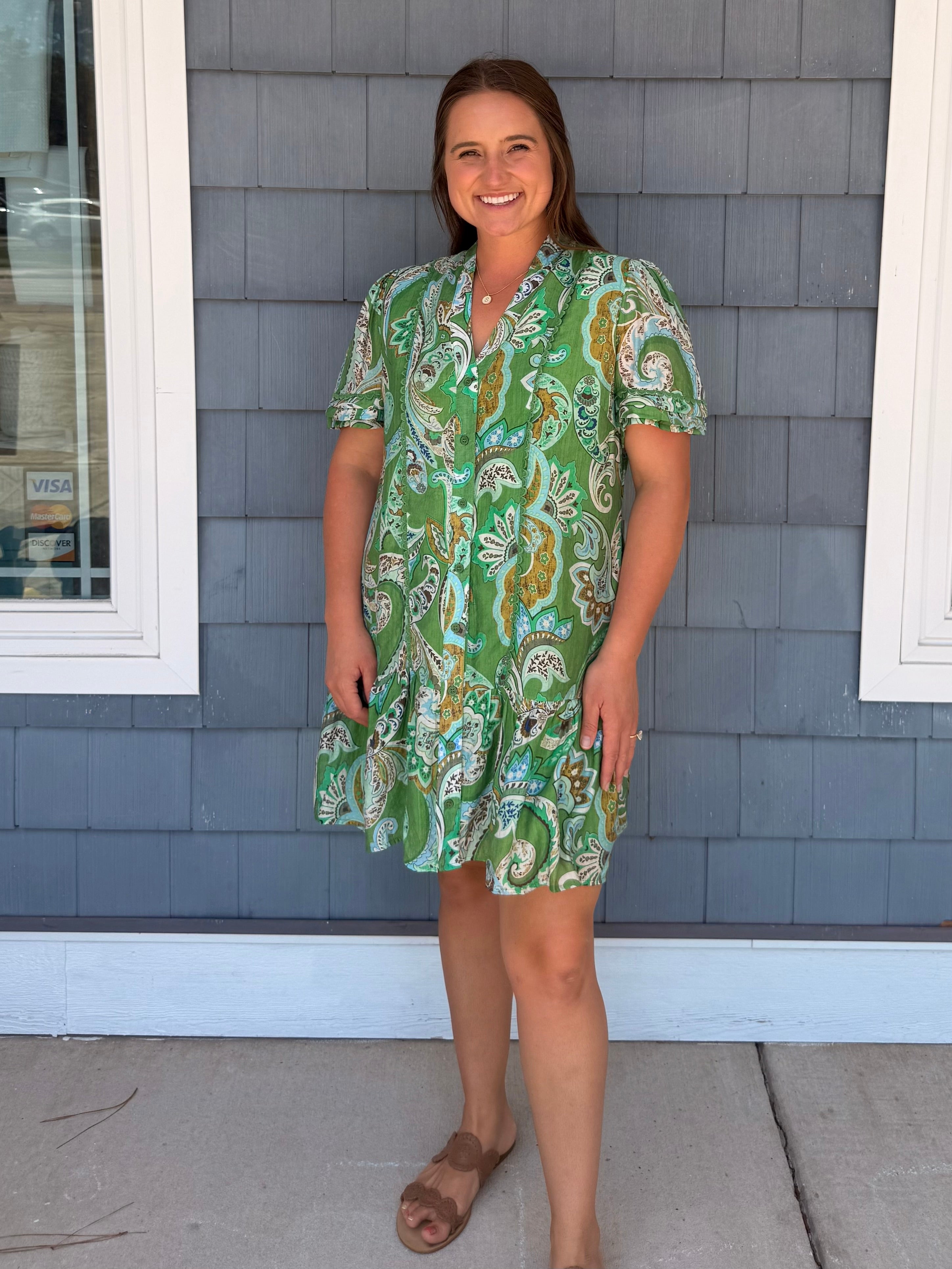 Matcha Mix Paisley Print Button Up Dress