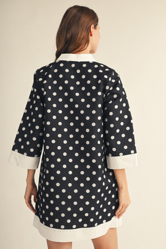 PREORDER: Black & White Polka Dot Shift Dress