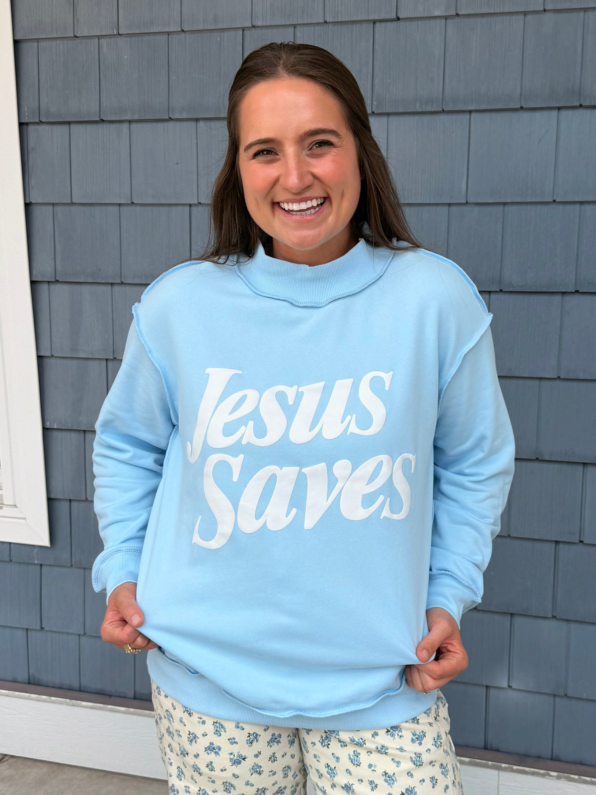 Blue Jesus Saves Mockneck Sweatshirt