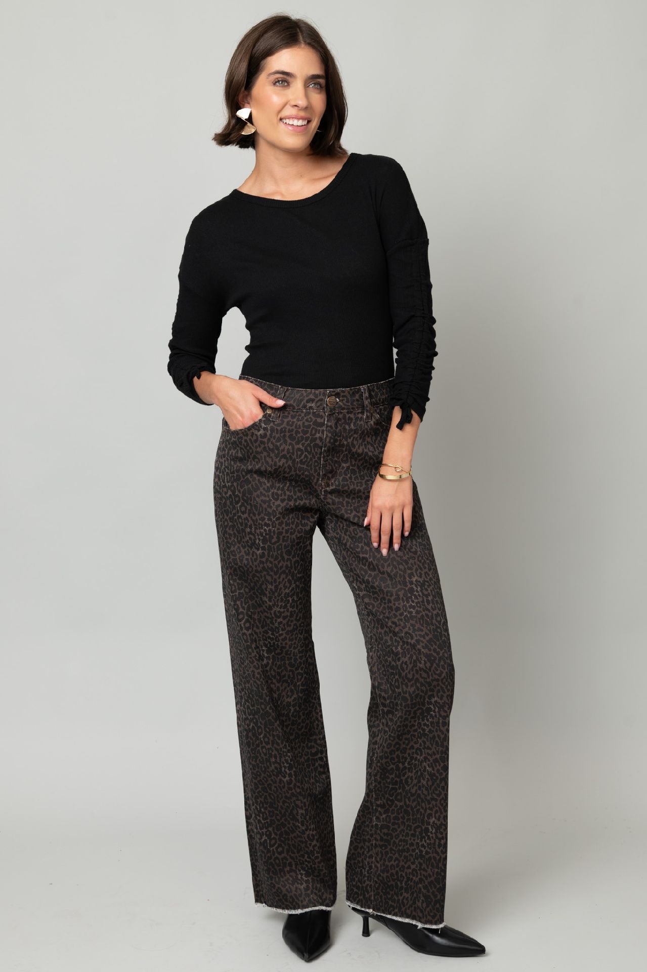 High Rise Wide Leg Cheetah Pant