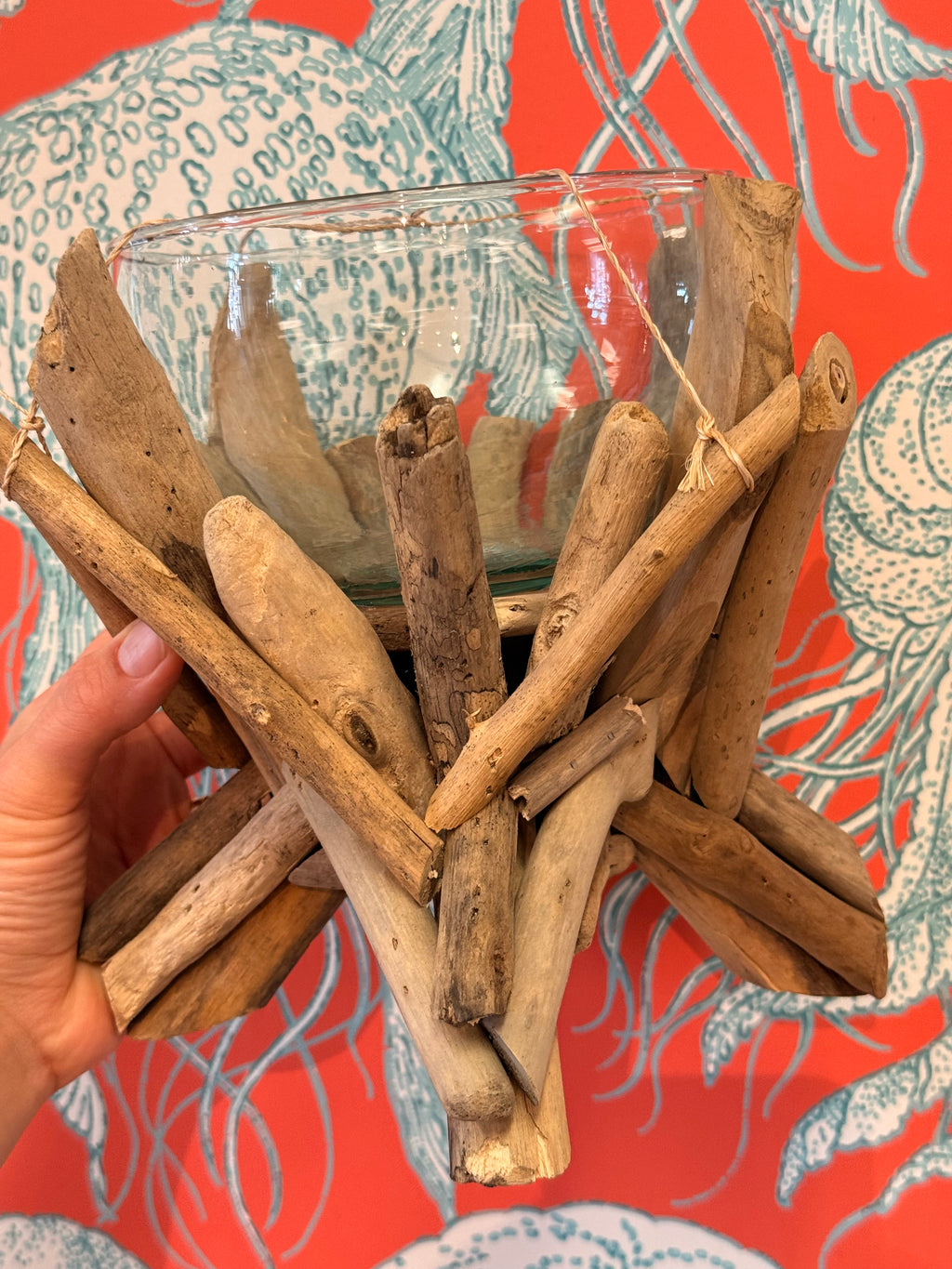 Driftwood Glass Bowl Holder