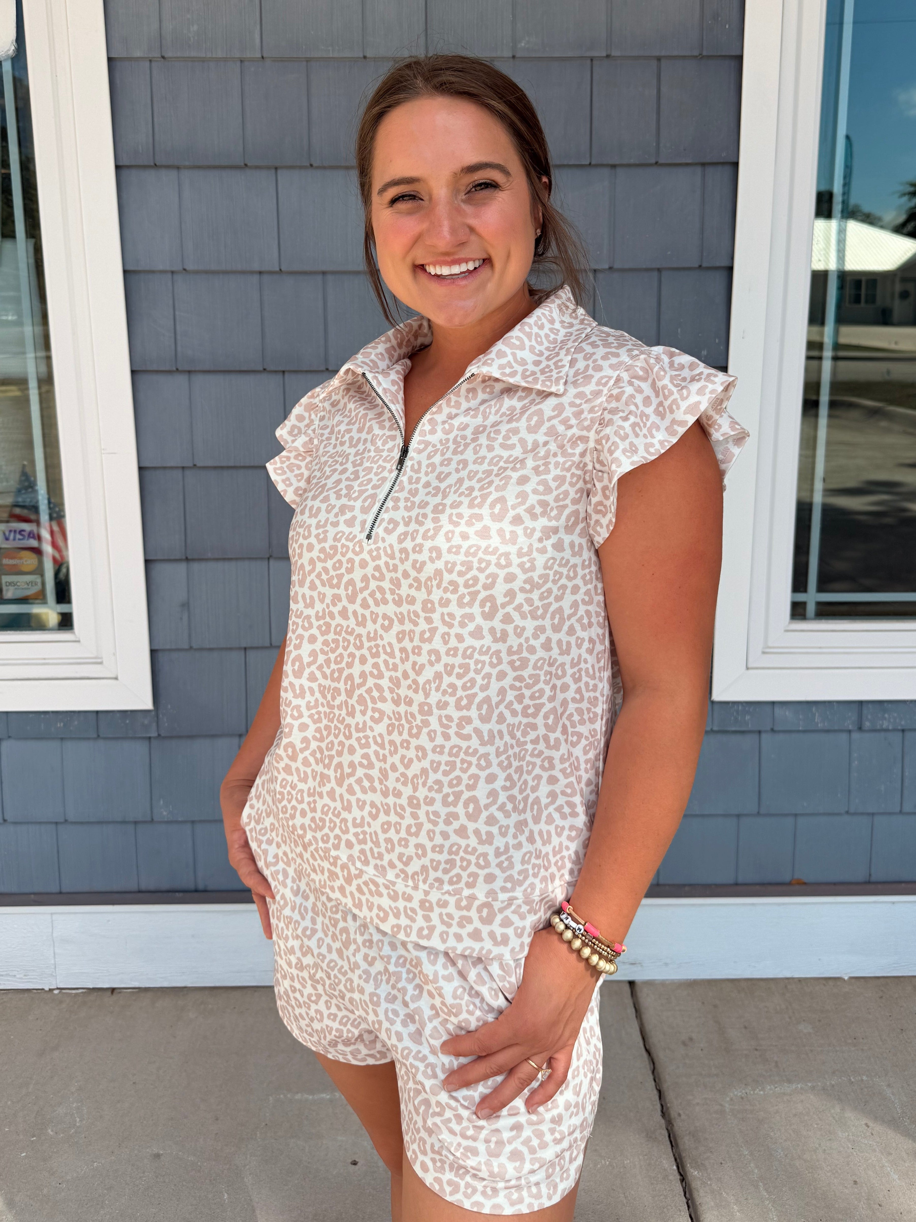 Neutral Cheetah Ruffle Sleeve Set