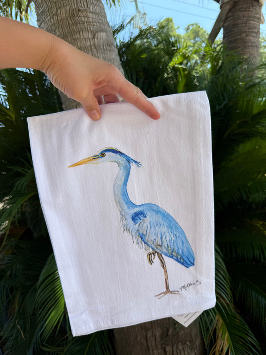 Blue Heron White Flour Sack Towel