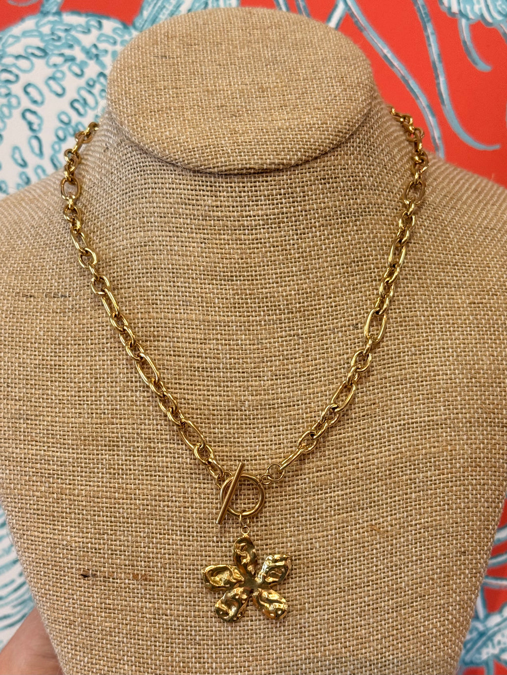 Hammered Flower Toggle Necklace
