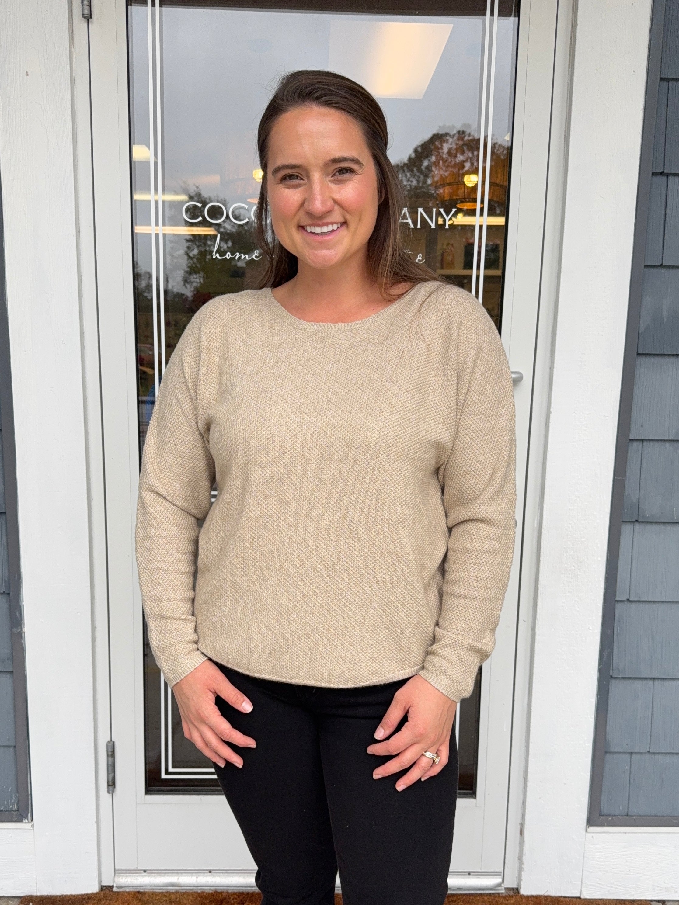 Cream Seedstitch Crewneck Sweater
