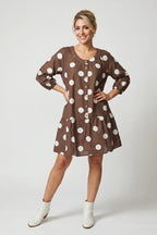 Brown Polka Dot Button Front Dress