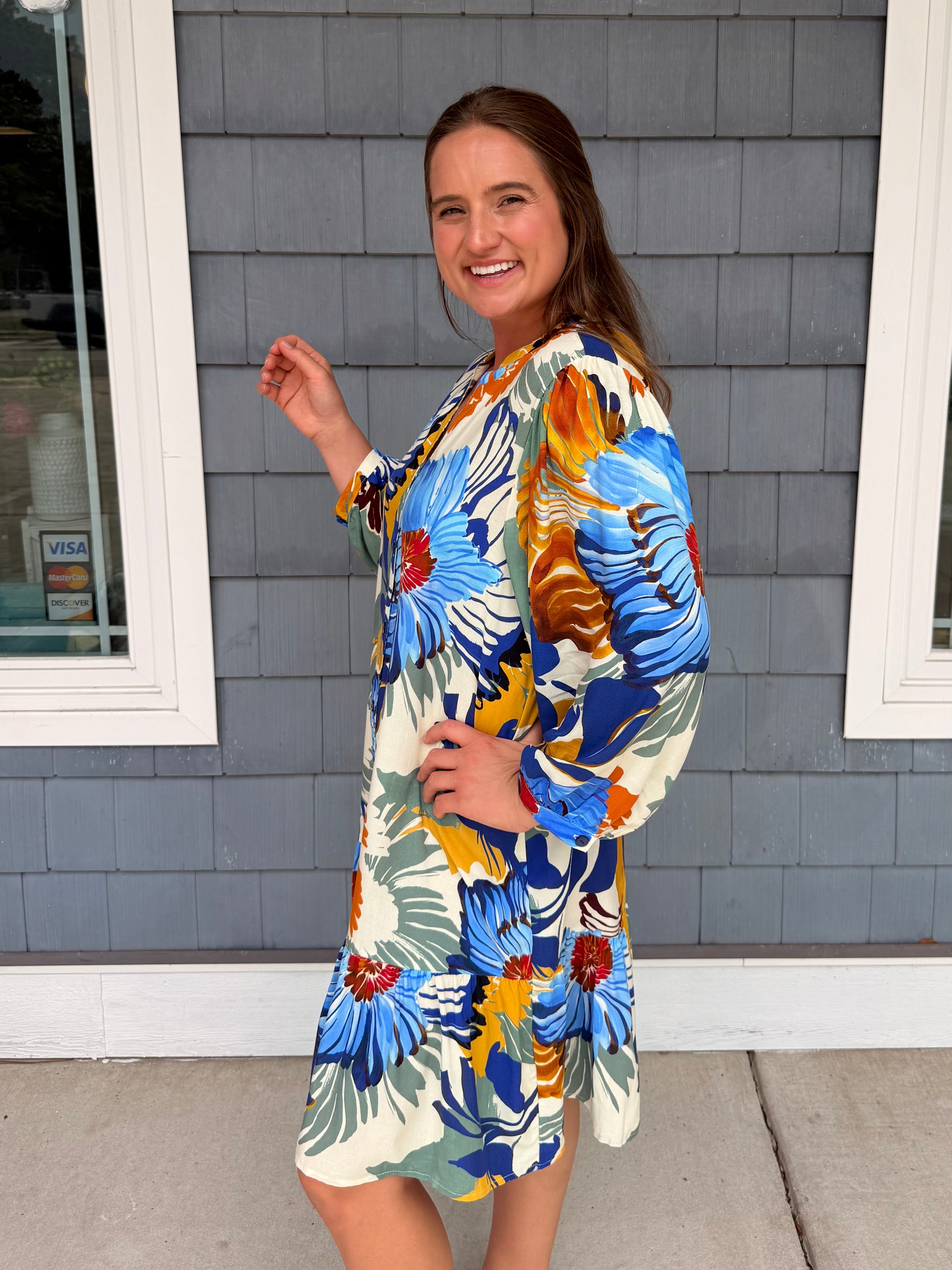 Multicolor Floral Ruffle Hem Dress
