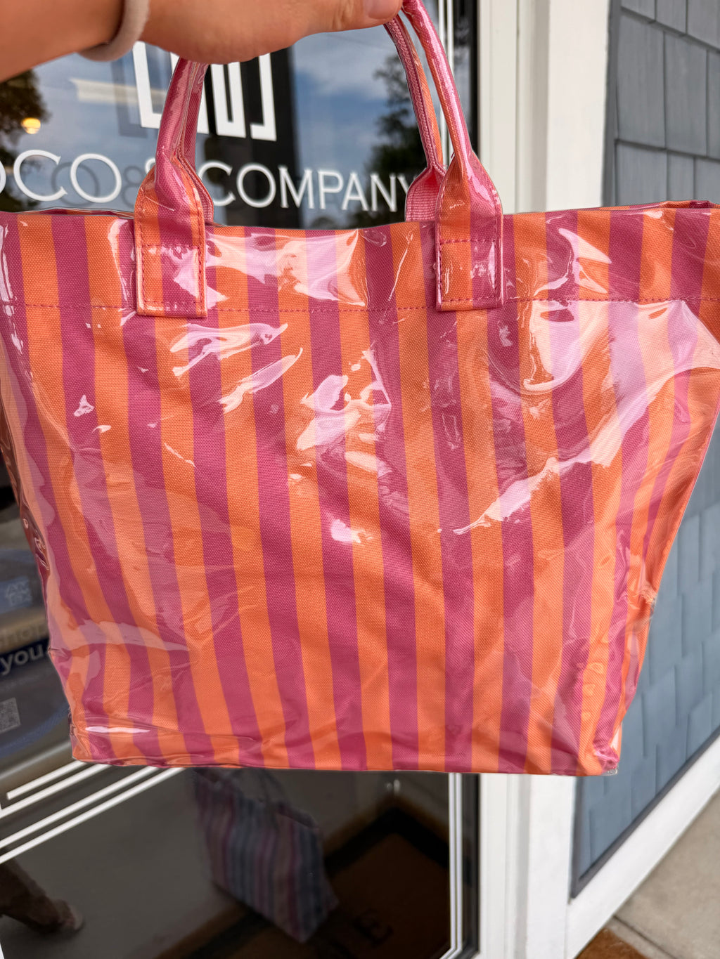 Glossy Pink & Orange Stripe Tote