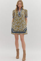 Olive Floral Print Mini Dress