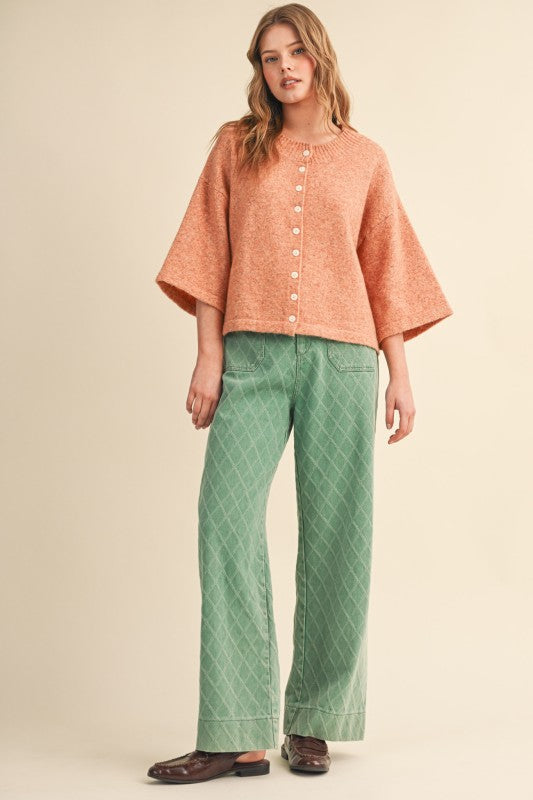 Rust Lemon Button Up Elbow Sweater Cardigan
