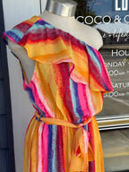 Striped Multicolor Maxi Dress One Shoulder