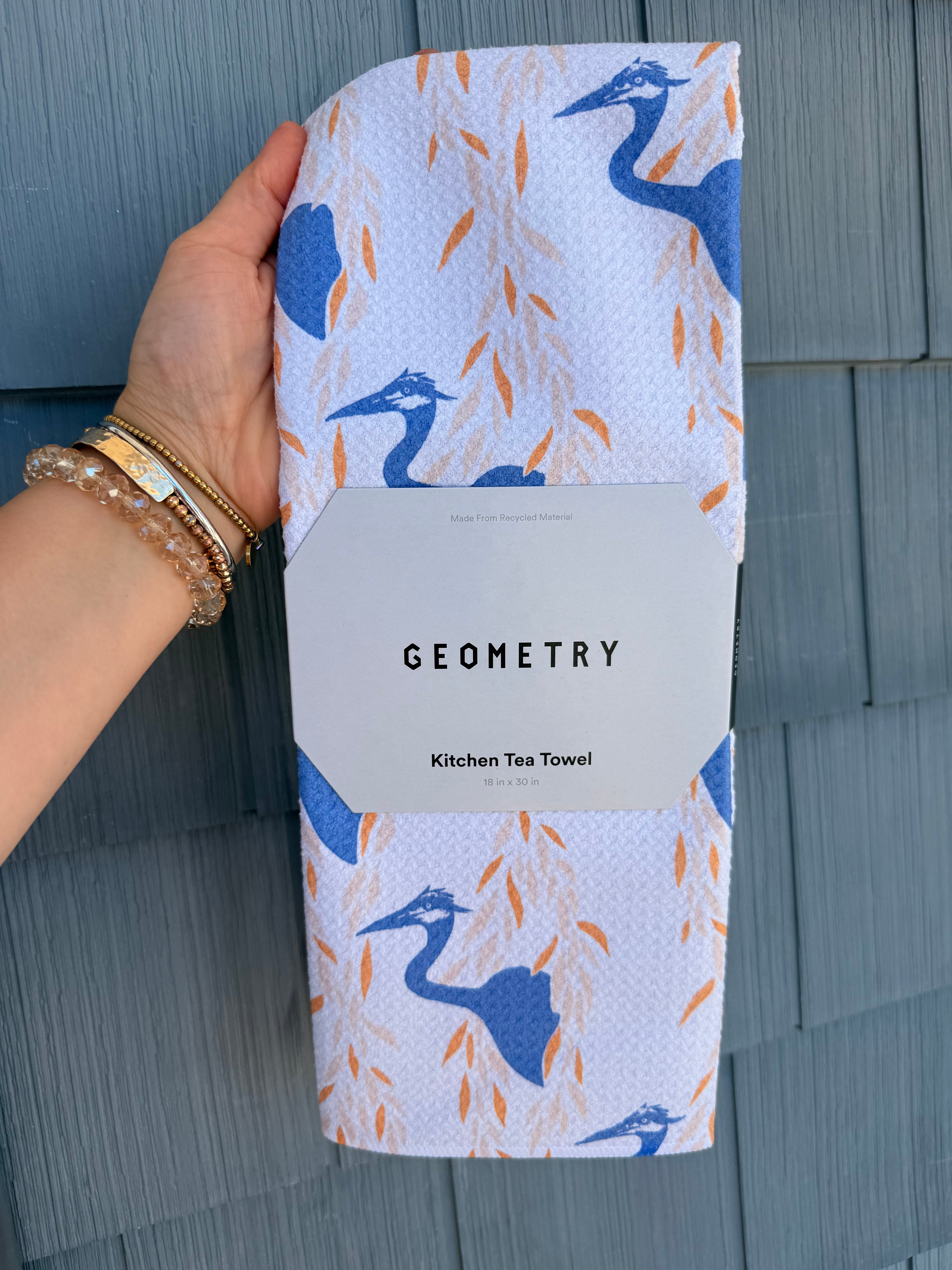 Blue Heron Tea Towel Geometry