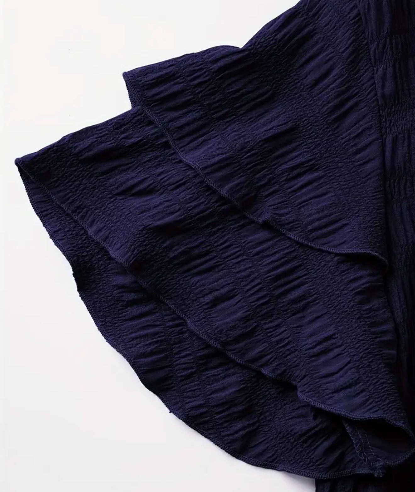 Navy Textured Ruffle Blouse