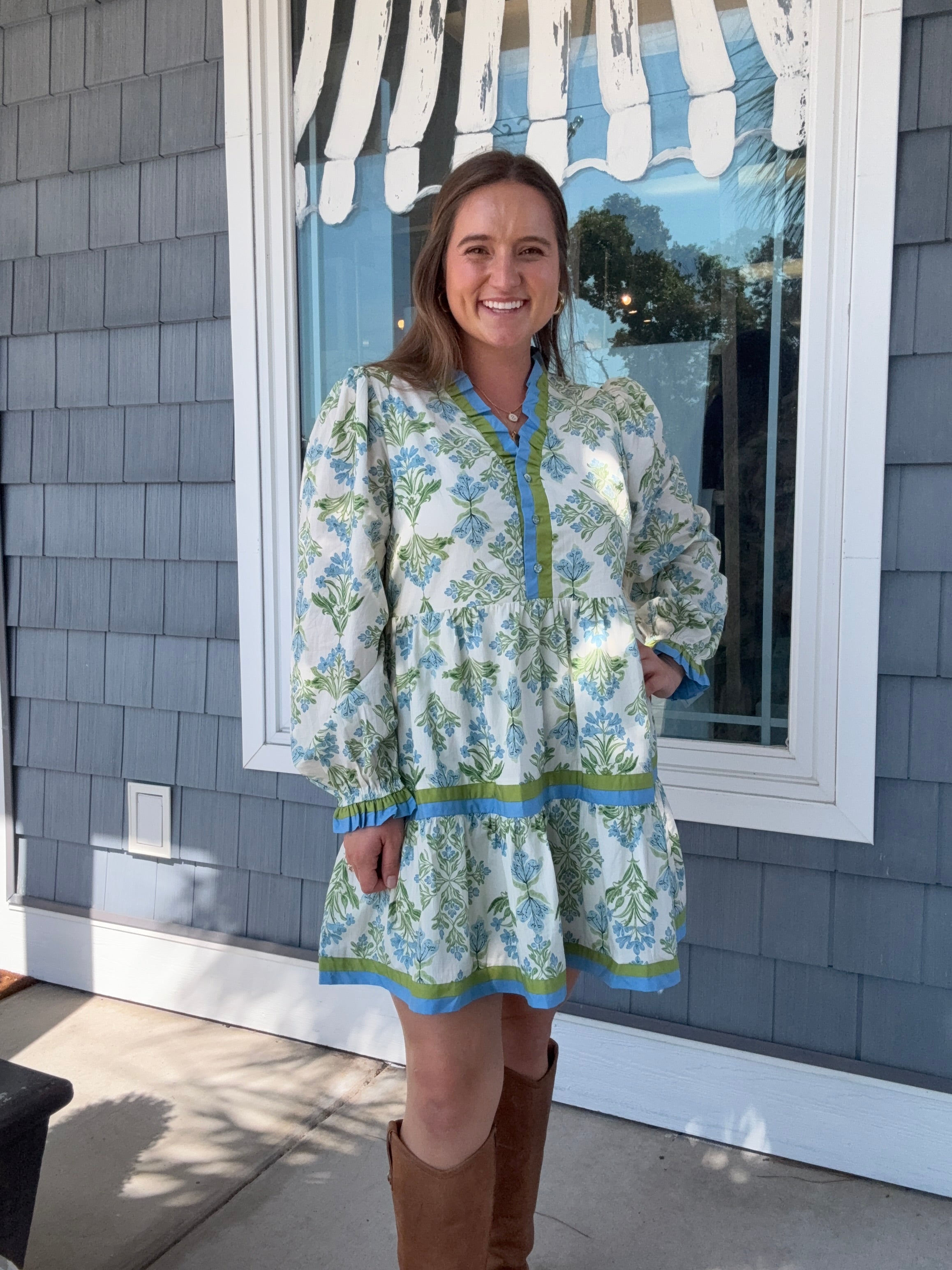 Blue Ruffle Floral Tiered Dress