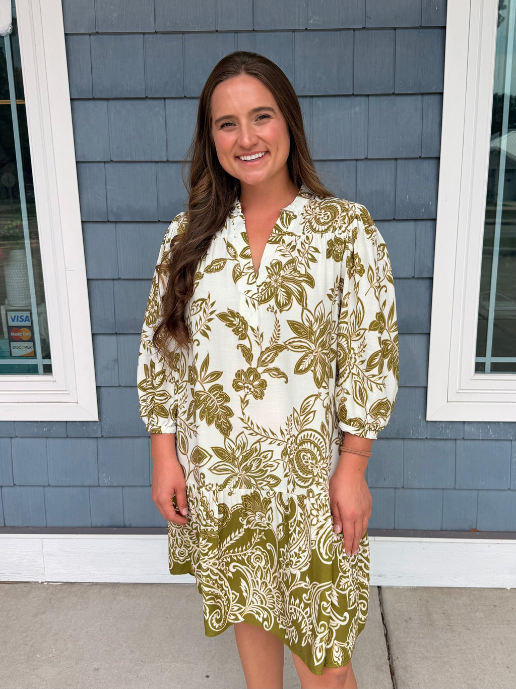 Green Floral Ruffle Hem Dress