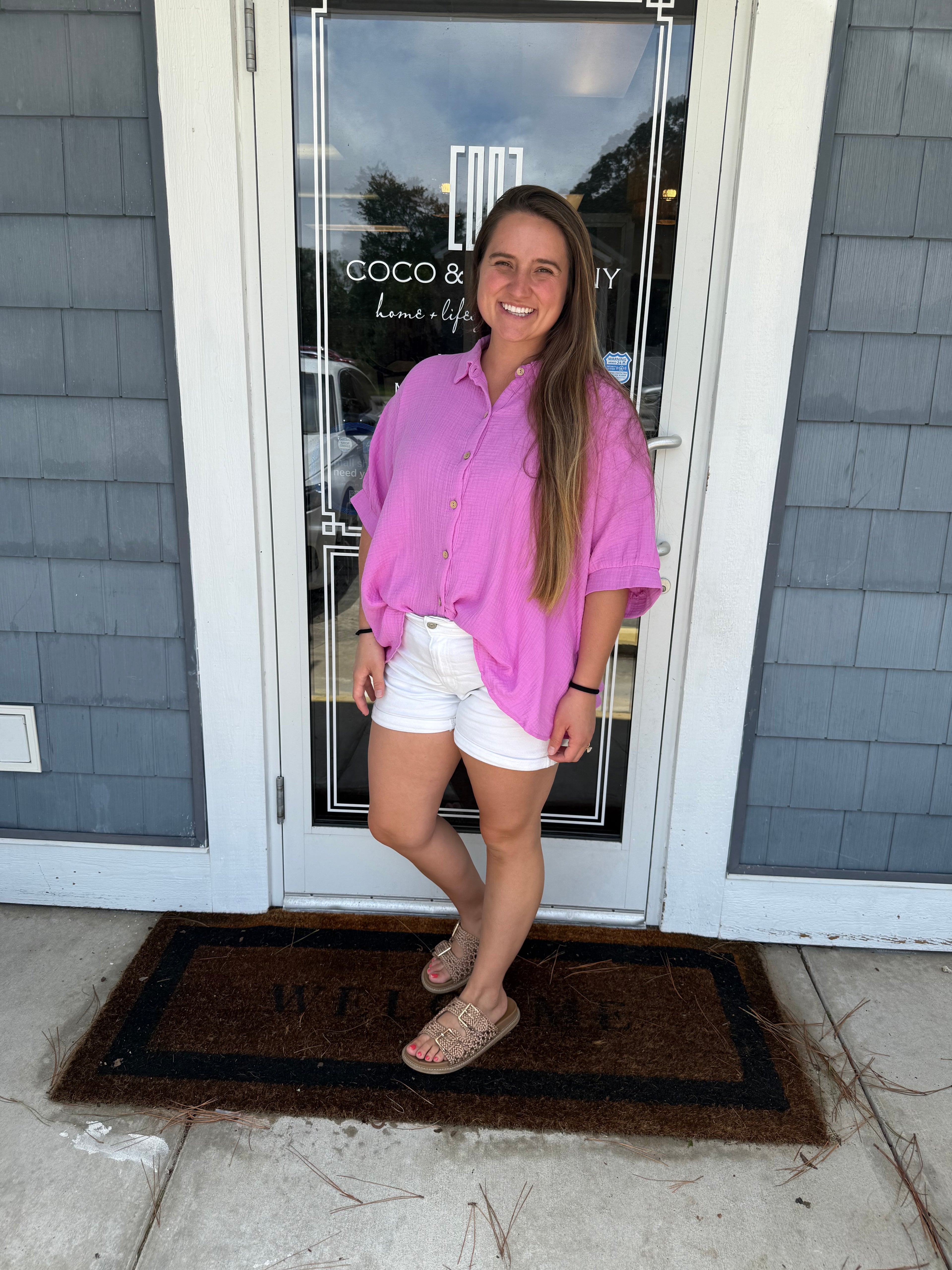 Bright Periwinkle Double Gauze Button Up Top