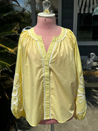 Butter Yellow Soutache Contrast Detail Puff Sleeve Top