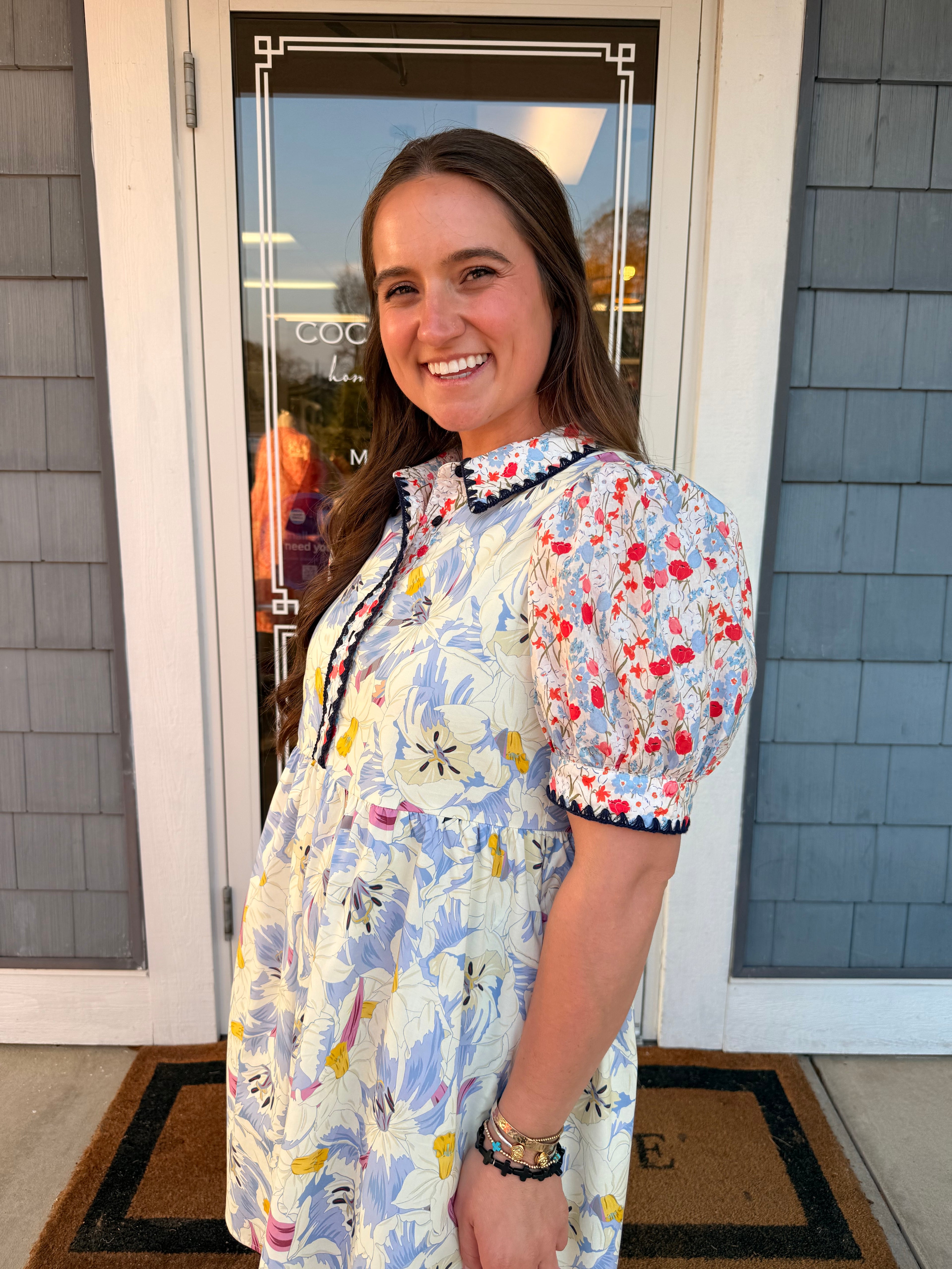 Periwinkle Floral Scallop Embroidery Dress