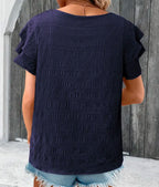 Navy Textured Ruffle Blouse