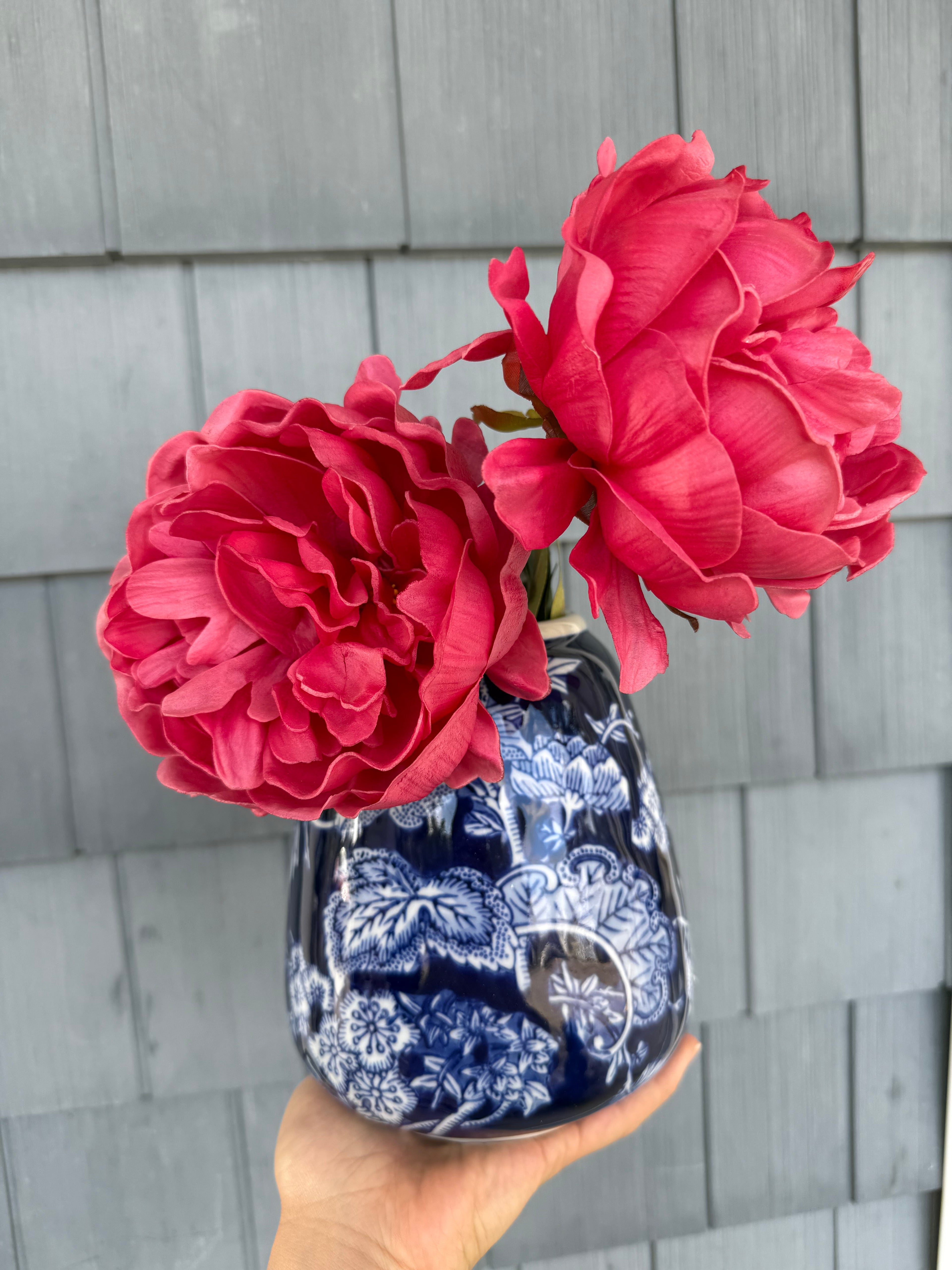 Large Blue Floral Hand Painted Vase
