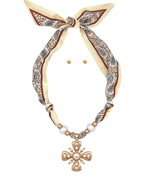 Pearl Cross Scarf Necklace
