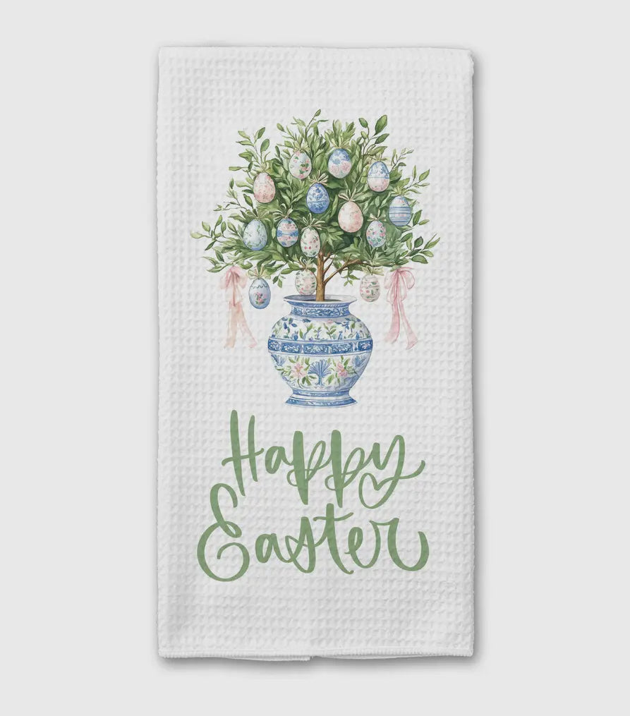 Easter Chinoiserie Blue Vase Kitchen Towel