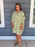 Green Oversized Button Down Shirt Dress