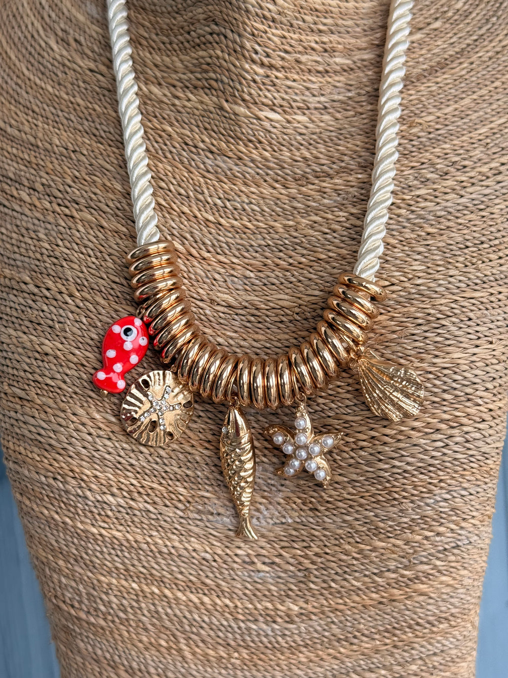 Sealife Multi Charm & Ring Cord Necklace