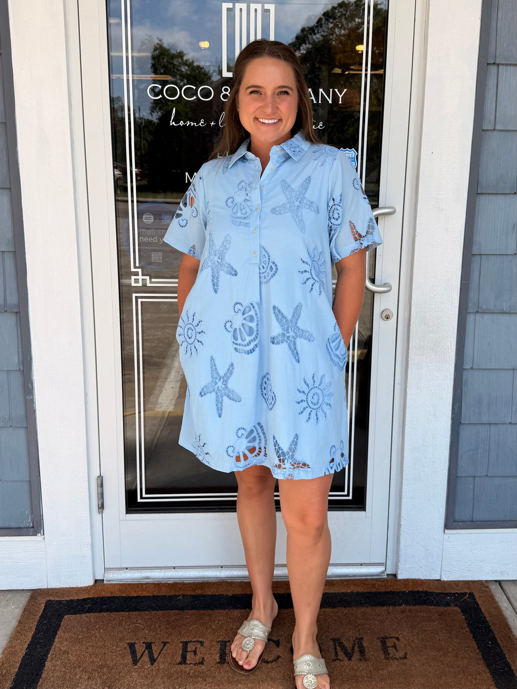 Blue Sea Scapes Eyelet Dress