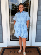 Blue Sea Scapes Eyelet Dress
