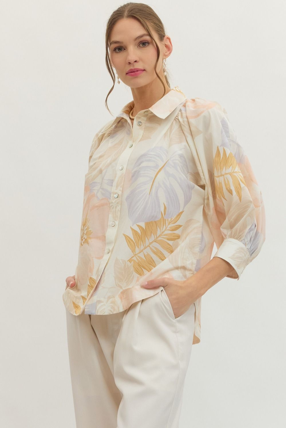 Pale Multicolor Botanical Long Sleeve Top
