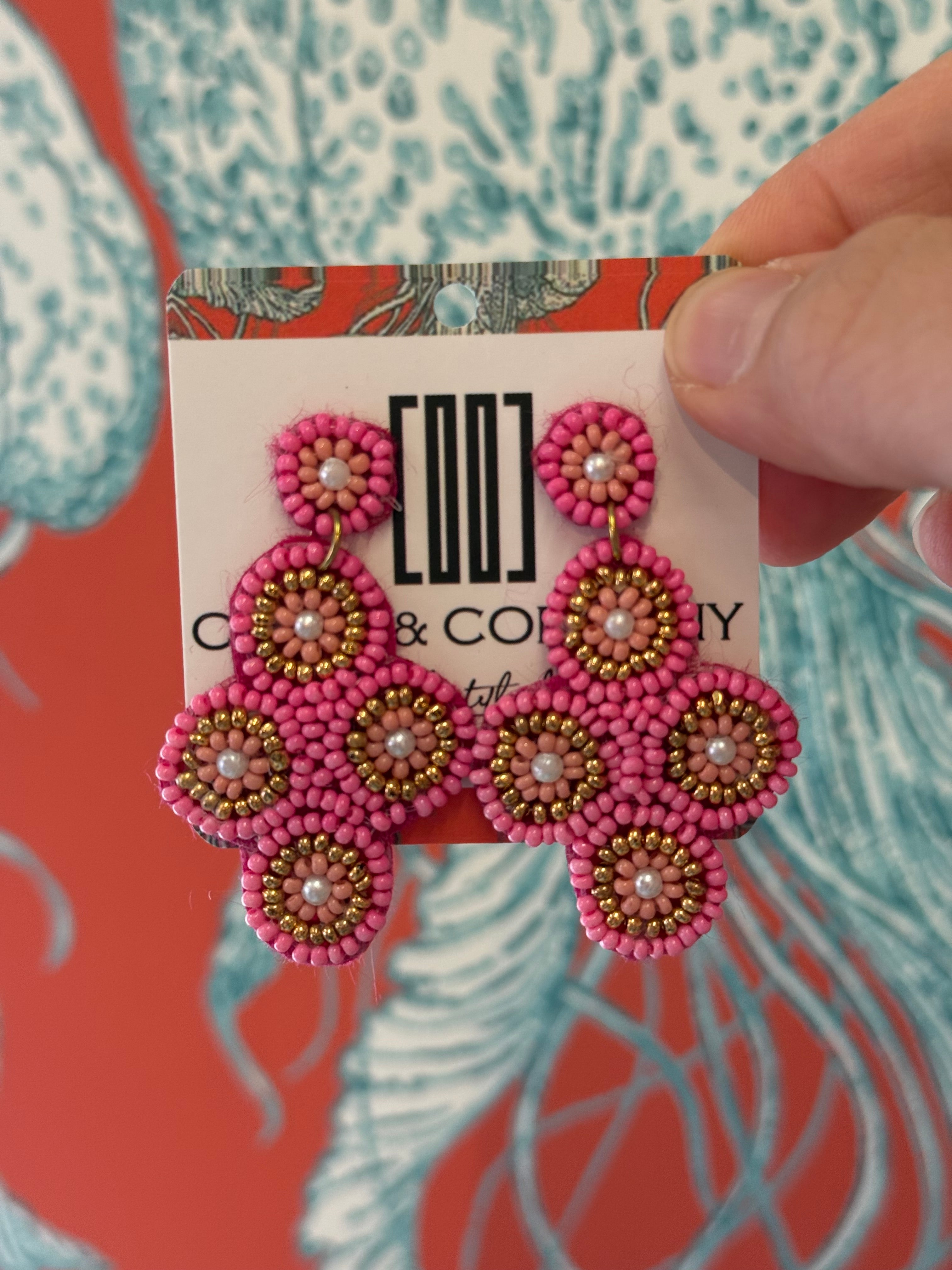 Fuchsia Beaded Cluster Earrings
