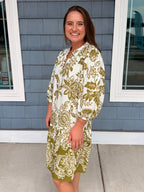Green Floral Ruffle Hem Dress