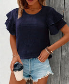 Navy Textured Ruffle Blouse